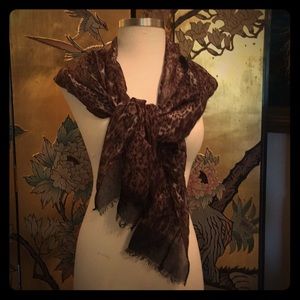 🔴SCARF🔴Exotic Animal Browns/CreamBlack Tiny Fringe